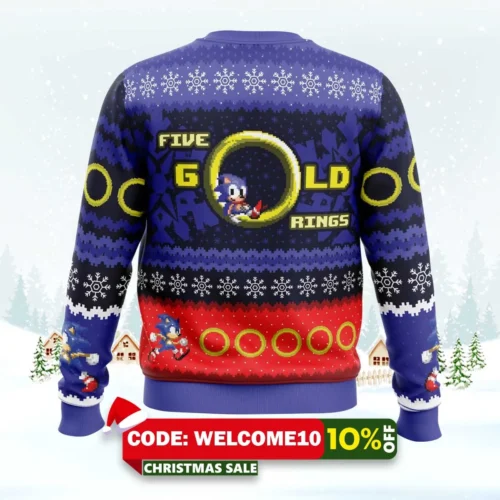 5 gold rings sonic the hedgehog ugly christmas sweater 2