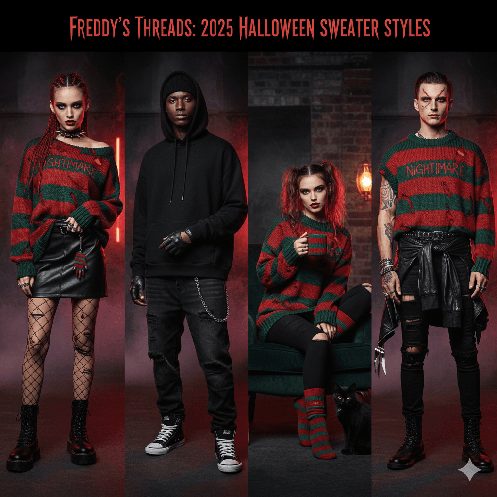 Outfit inspiration for Freddy Krueger Halloween Sweater Styling ideas for Freddy Krueger Halloween Sweater 2025