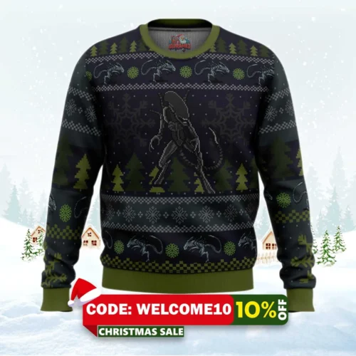 a christmas bug hunt xenomorph ugly christmas sweater 1