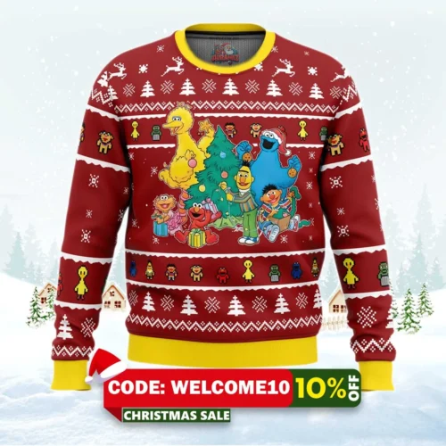 a sesame street christmas sesame street ugly christmas sweater 1
