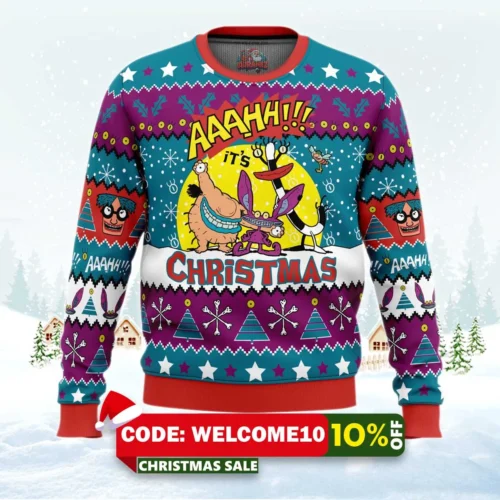 aaahh!!! real monsters nickelodeon ugly christmas sweater 1