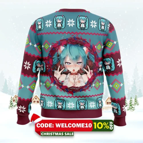 ahegao hatsune miku ugly christmas sweater 2