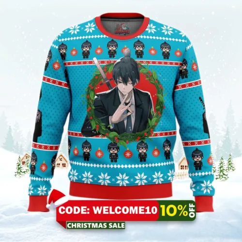 aki chainsaw man ugly christmas sweater 1