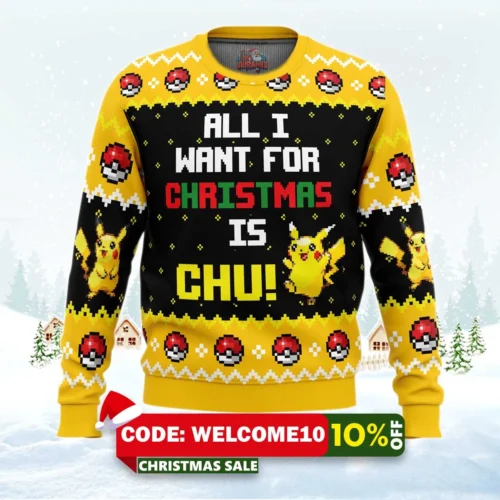 all i want pikachu pokemon ugly christmas sweater 1