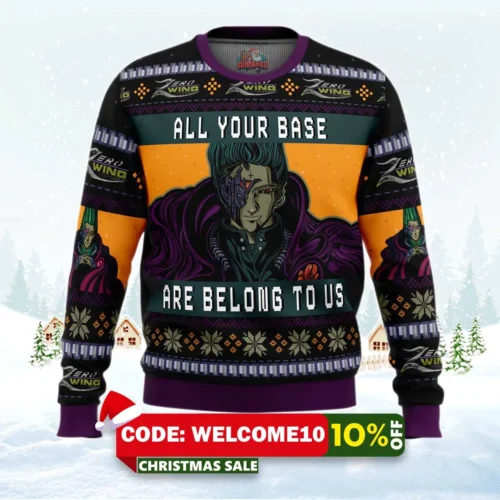 all your base are belong to us ugly christmas sweater 1