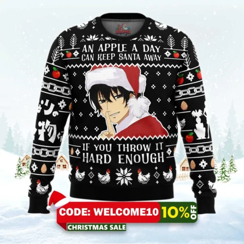 apple a day can keep santa away ugly christmas sweater 1