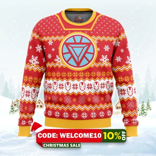 arc reactor iron man ugly christmas sweater 1
