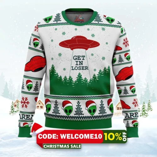 area 51 get in loser ugly christmas sweater 1