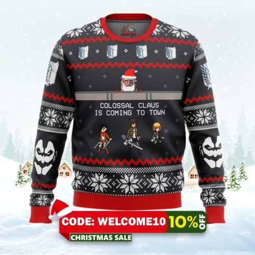 attack on titan colossal claus ugly christmas sweater 1