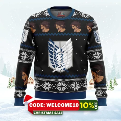 attack on titan survery corps ugly christmas sweater 1