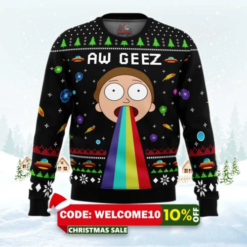 aw geez rick and morty ugly christmas sweater 1