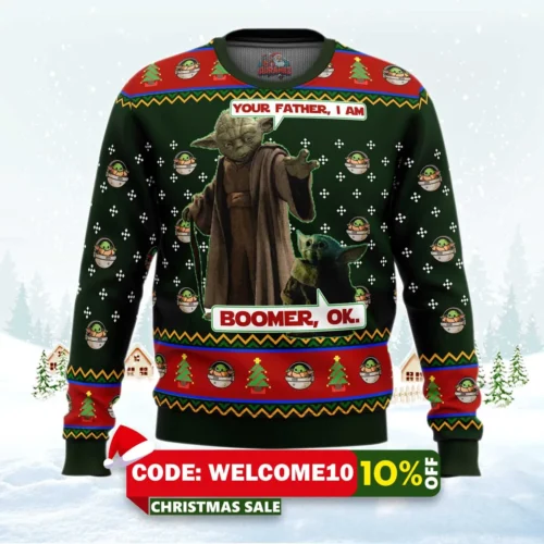 baby yoda boomer star wars ugly christmas sweater 1