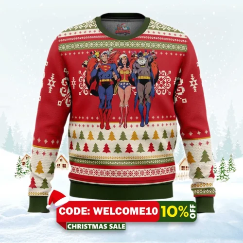batman superman wonder woman ugly christmas sweater 1