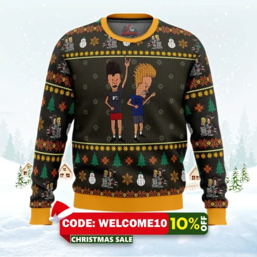 beavis and butthead rock on ugly christmas sweater 1