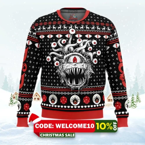 beholder dungeons and dragons ugly christmas sweater 1
