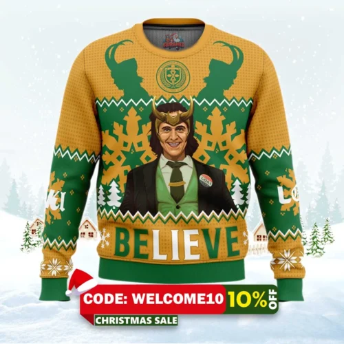 believe loki ugly christmas sweater 1