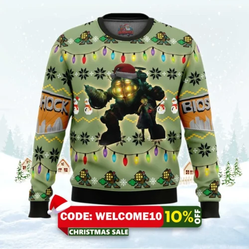big daddy bioshock ugly christmas sweater 1