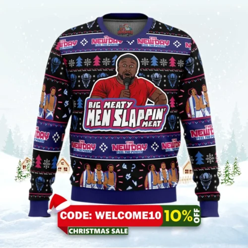 big meaty men slappin meat the new day ugly christmas sweater 1