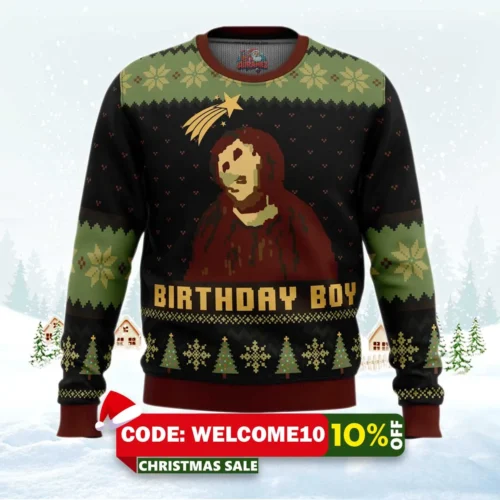 birthday boy the ruined fresco of jesus ugly christmas sweater 1