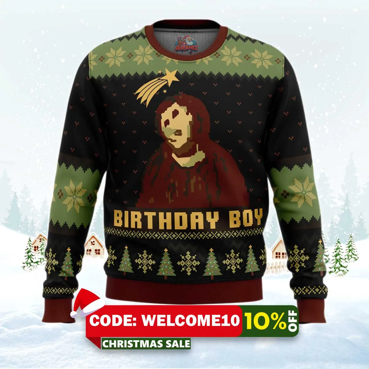 birthday boy the ruined fresco of jesus ugly christmas sweater 1 birthday boy the ruined fresco of jesus ugly christmas sweater 1