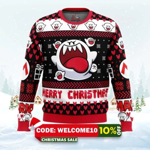 boo super mario bros ugly christmas sweater 1