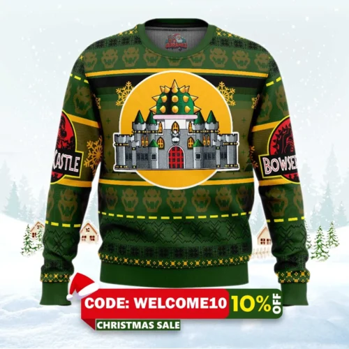 bowser castle super mario bros ugly christmas sweater 1