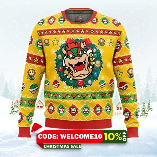 bowser super mario bros ugly christmas sweater 1