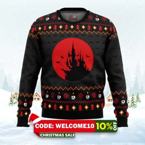 castlevania creepy castle ugly christmas sweater 1