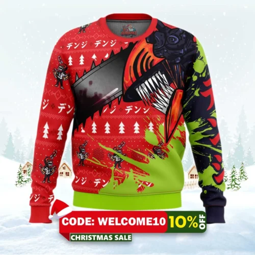 chainsaw man denji ugly christmas sweater 1