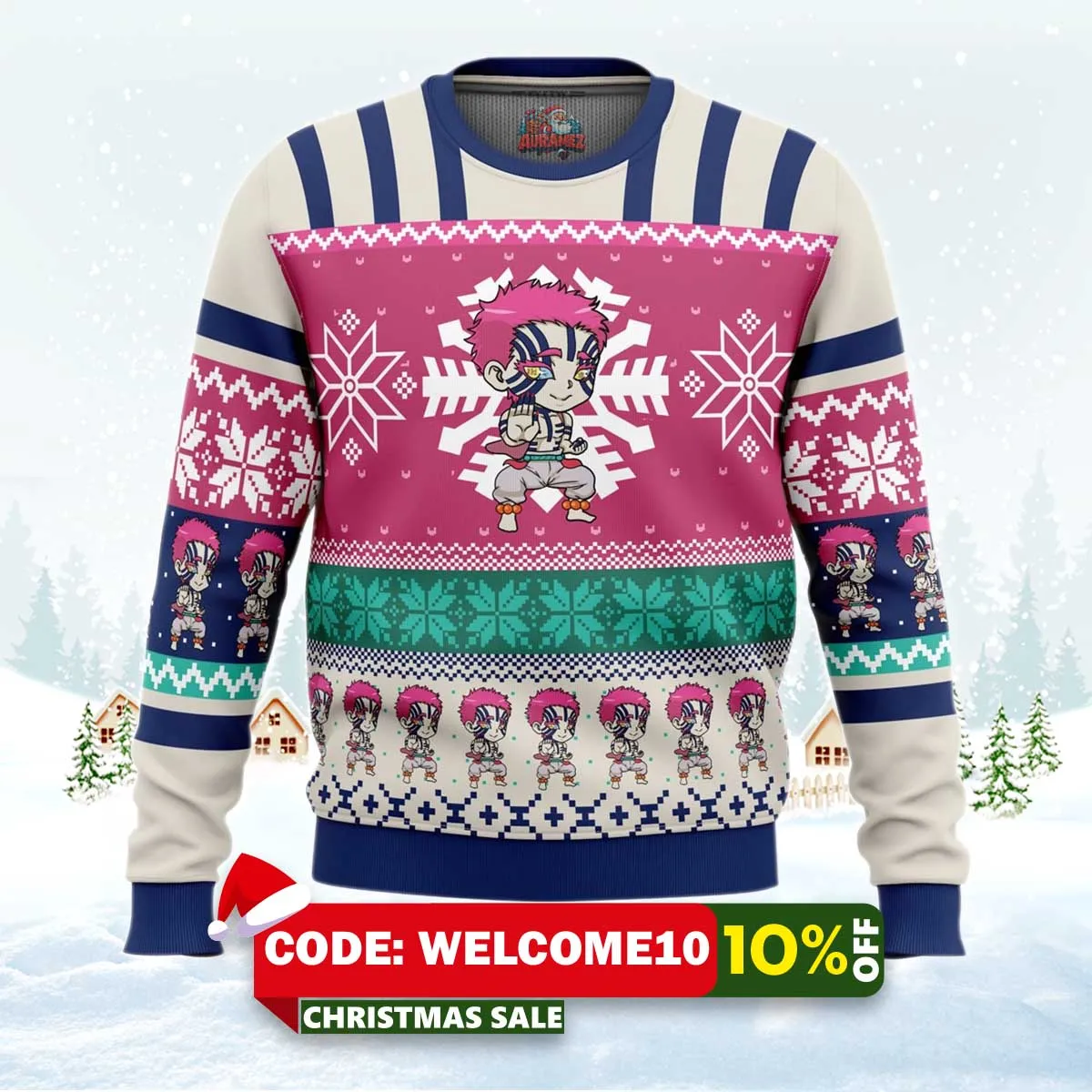 chibi christmas akaza demon slayer ugly christmas sweater 1 chibi christmas akaza demon slayer ugly christmas sweater 1