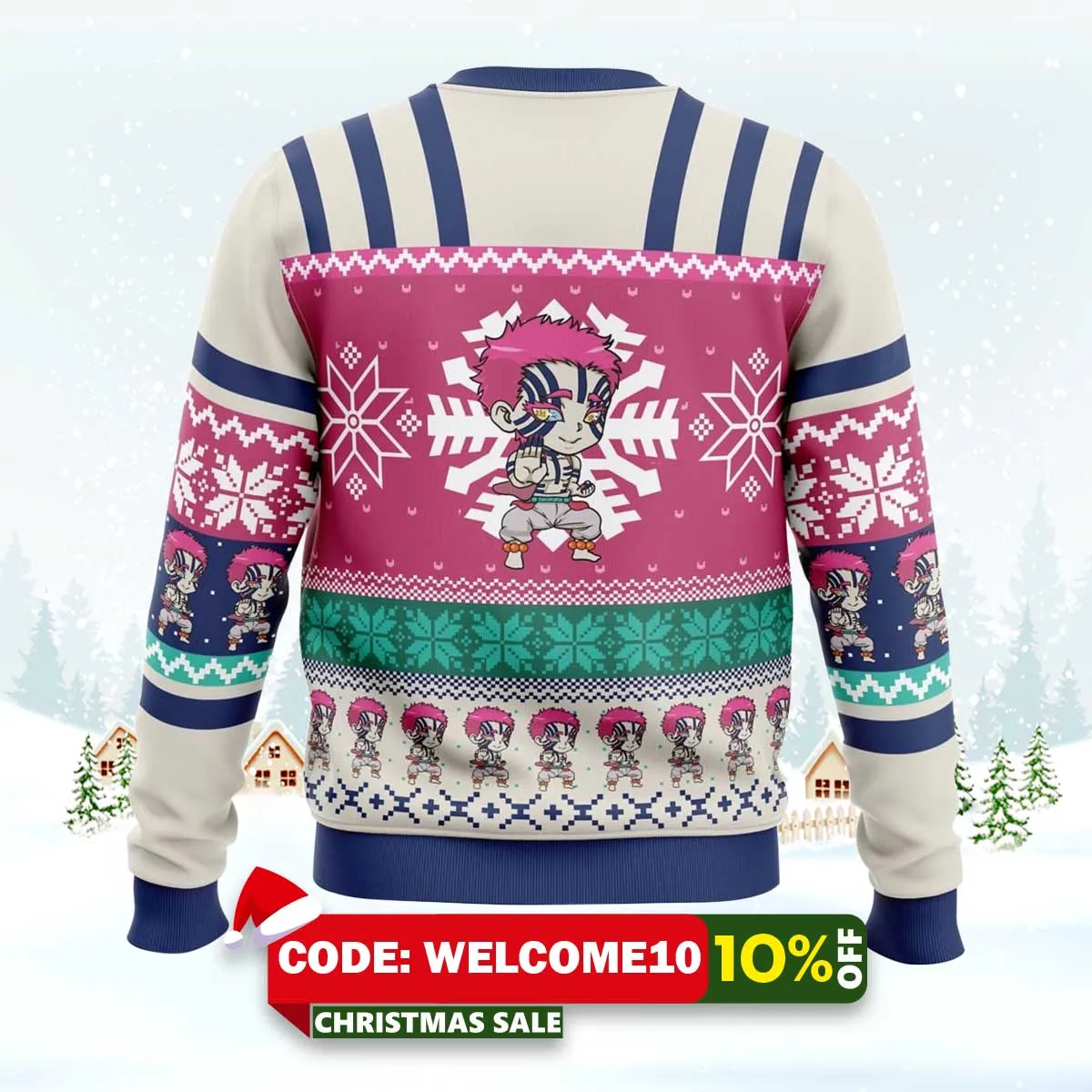 chibi christmas akaza demon slayer ugly christmas sweater 2 chibi christmas akaza demon slayer ugly christmas sweater 2