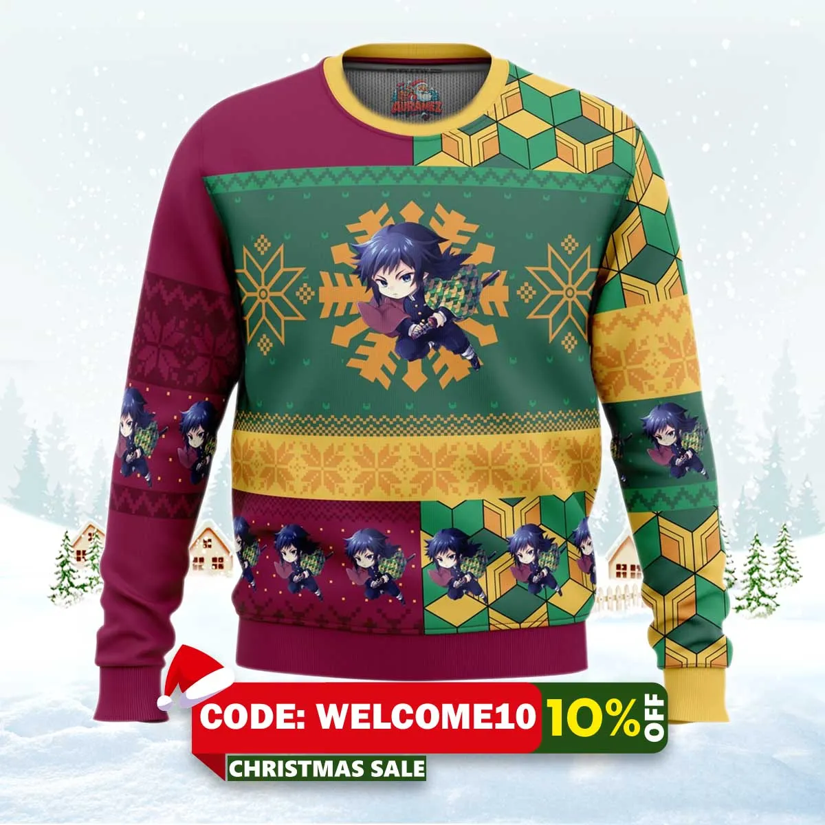 chibi christmas giyu tomioka demon slayer ugly christmas sweater 1 chibi christmas giyu tomioka demon slayer ugly christmas sweater 1