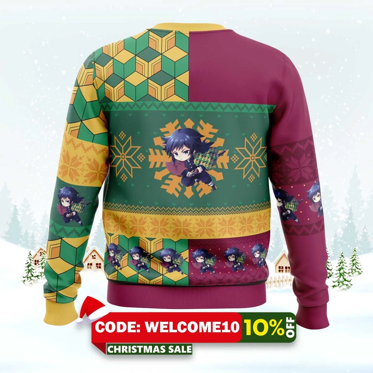 chibi christmas giyu tomioka demon slayer ugly christmas sweater 2 chibi christmas giyu tomioka demon slayer ugly christmas sweater 2