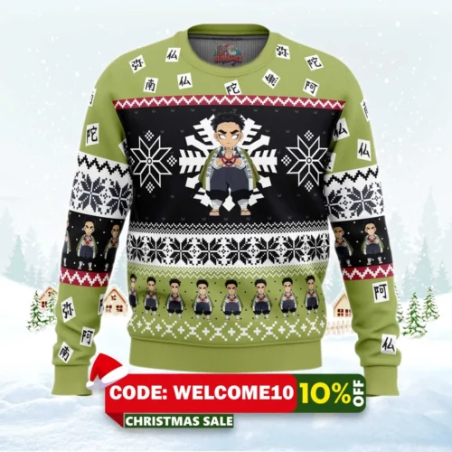 chibi christmas gyomei himejima demon slayer ugly christmas sweater 1