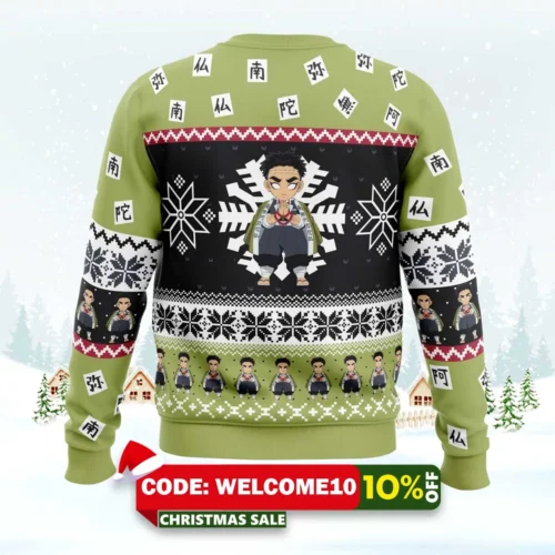 Chibi Christmas Gyomei Himejima Demon Slayer Ugly Christmas Sweater 1 chibi christmas gyomei himejima demon slayer ugly christmas sweater 2
