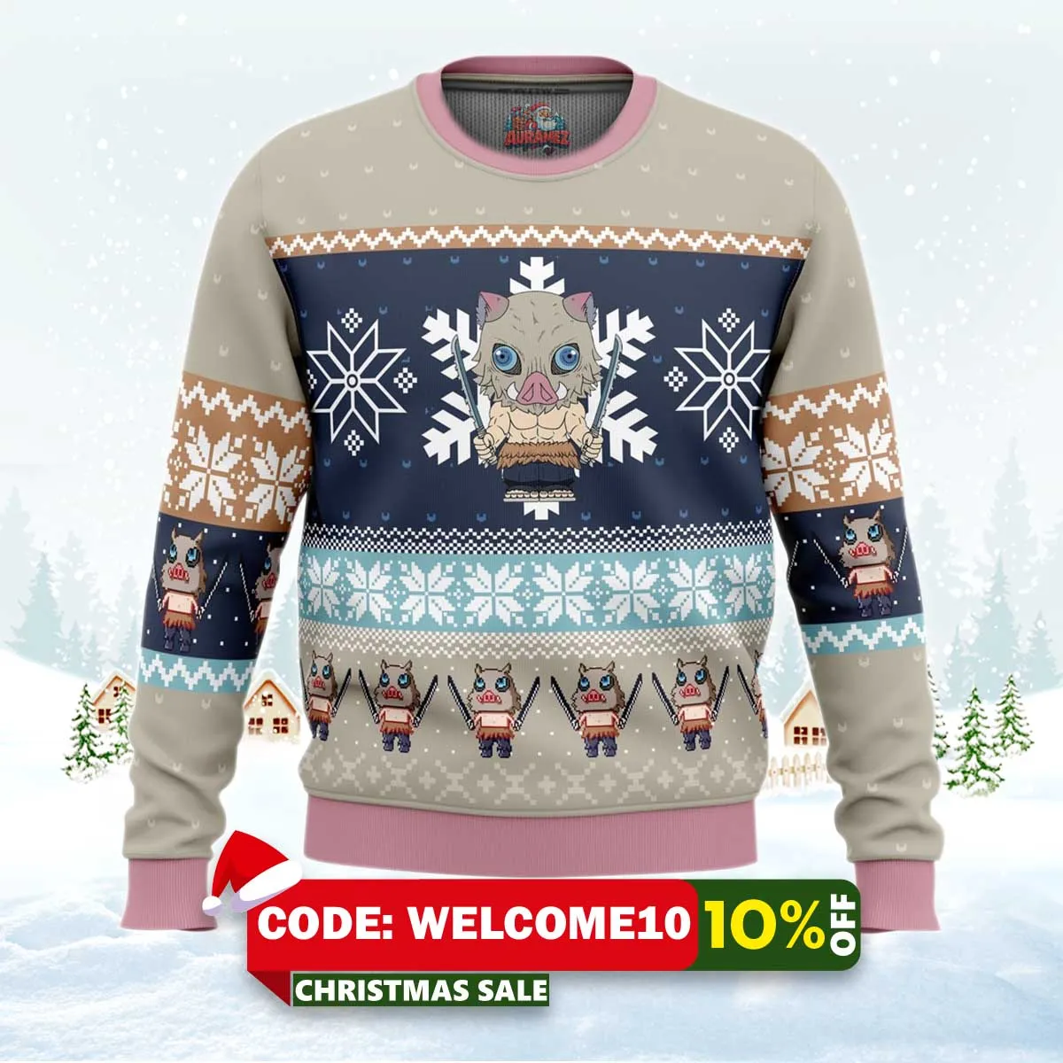chibi christmas inosuke hashibira ugly christmas sweater 1 chibi christmas inosuke hashibira ugly christmas sweater 1