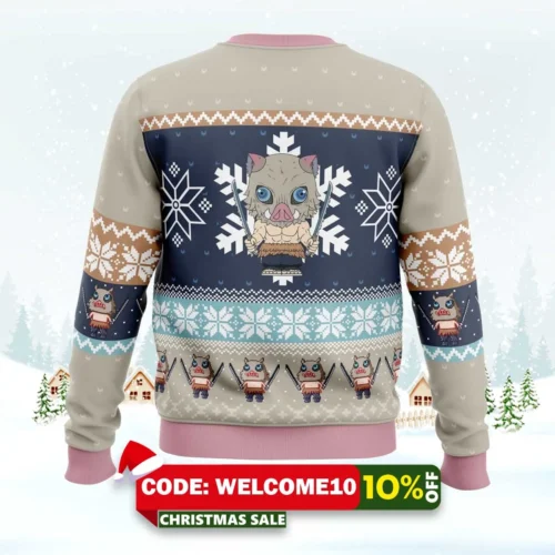 Chibi Christmas Inosuke Hashibira Ugly Christmas Sweater 1 chibi christmas inosuke hashibira ugly christmas sweater 2