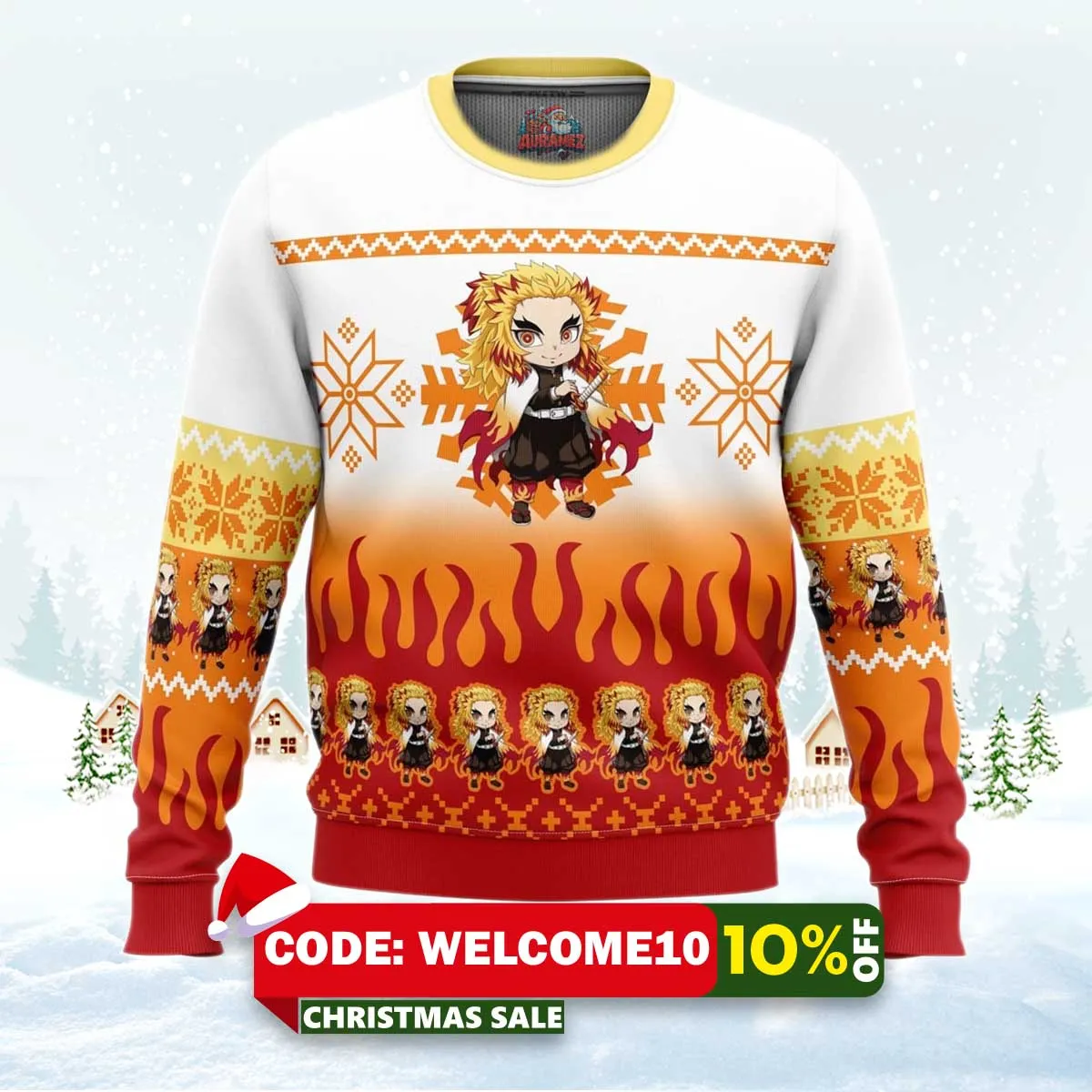 chibi christmas kyojuro rengoku ugly christmas sweater 1 chibi christmas kyojuro rengoku ugly christmas sweater 1