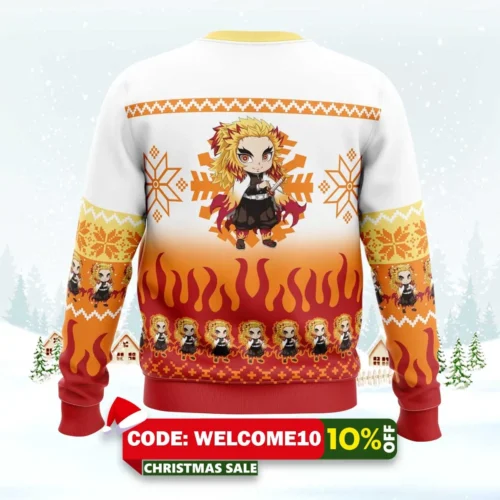 Chibi Christmas Kyojuro Rengoku Ugly Christmas Sweater 1 chibi christmas kyojuro rengoku ugly christmas sweater 2
