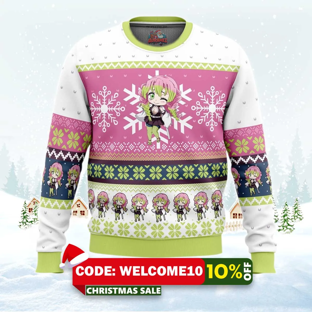 chibi christmas mitsuri kanroji ugly christmas sweater 1 chibi christmas mitsuri kanroji ugly christmas sweater 1