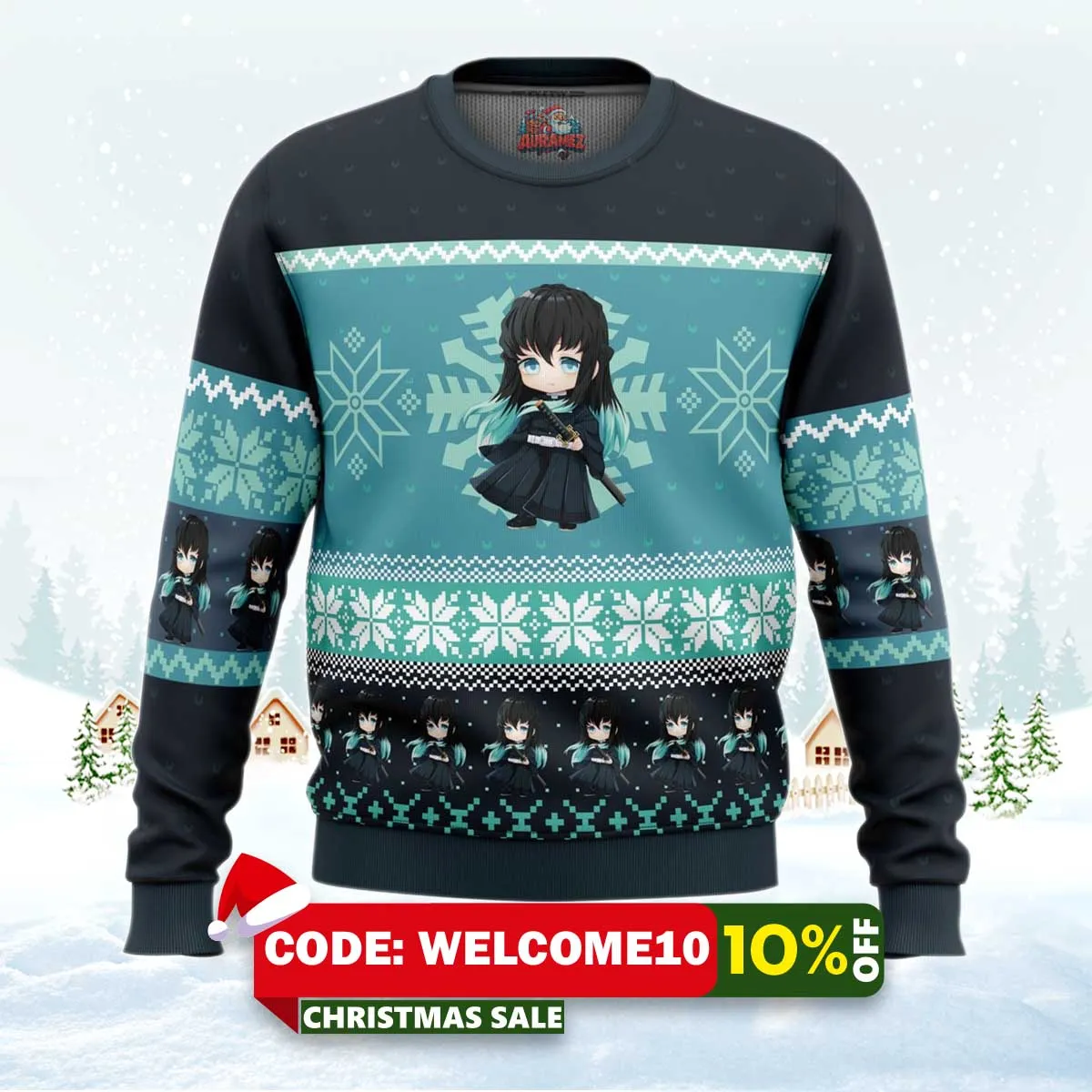 chibi christmas muichiro tokito ugly christmas sweater 1 chibi christmas muichiro tokito ugly christmas sweater 1