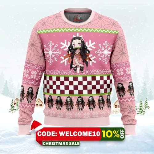 chibi christmas nezuko kamado ugly christmas sweater 1