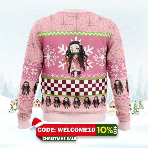 chibi christmas nezuko kamado ugly christmas sweater 2