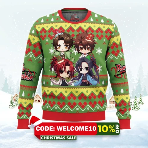 chibi christmas rurouni kenshin samurai x ugly christmas sweater 1
