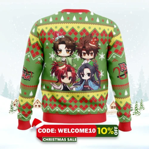 chibi christmas rurouni kenshin samurai x ugly christmas sweater 2