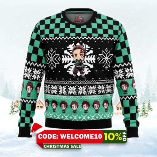 chibi christmas tanjiro kamado ugly christmas sweater 1