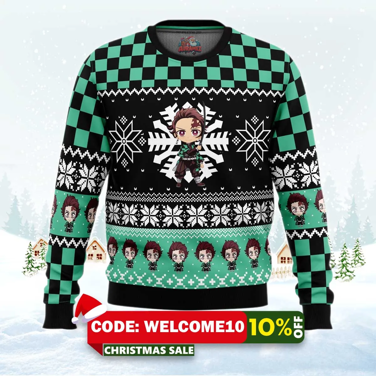 chibi christmas tanjiro kamado ugly christmas sweater 1 chibi christmas tanjiro kamado ugly christmas sweater 1