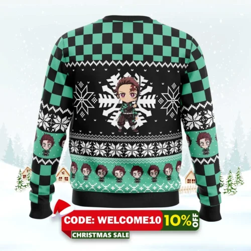 Chibi Christmas Tanjiro Kamado Ugly Christmas Sweater 1 chibi christmas tanjiro kamado ugly christmas sweater 2