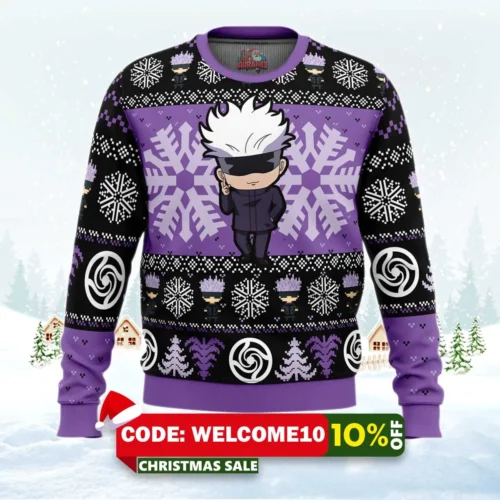 chibi satoru gojo jujutsu kaisen ugly christmas sweater 1