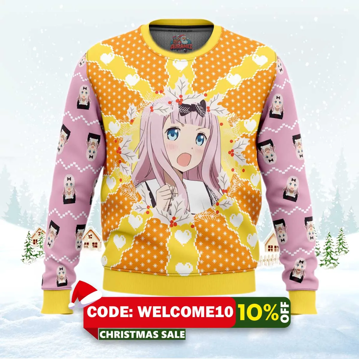 chika fujiwara kaguya sama love is war ugly christmas sweater 1 chika fujiwara kaguya sama love is war ugly christmas sweater 1